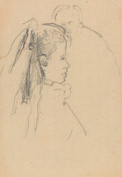 Głowa i popiersie dziewczyny z profilu po prawej, głowa mężczyzny, cały przód, tył (grafit na papierze) autorstwa Walter Richard Sickert