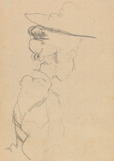 Głowa i ramiona kobiety w kapeluszu, w zagubionym profilu, z prawej (grafit na papierze) autorstwa Walter Richard Sickert