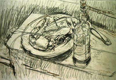 Martwa natura z homarem (kreda i tusz na papierze) autorstwa Walter Richard Sickert
