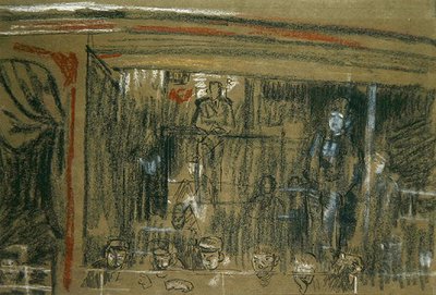 Ucz się dla publiczności w „The Old Middlesex” (kredka, długopis i atrament na papierze) autorstwa Walter Richard Sickert