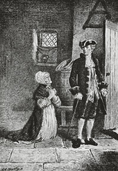 Elspeth i Lord Glenallan, ilustracja do Antiquary, powieść historyczna Waltera Scotta (1771-1832), rycina autorstwa Walter Scott