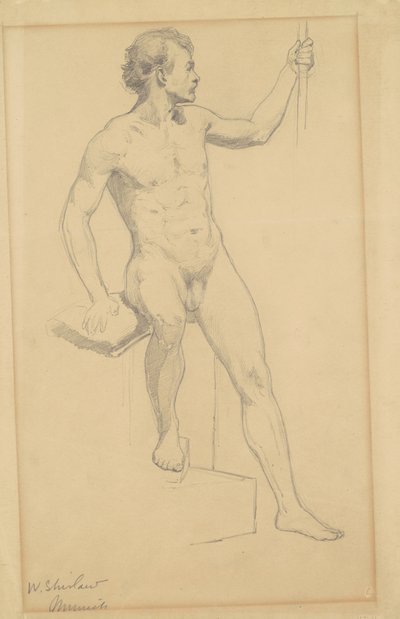 Akt męski w pozycji siedzącej, ok. 1870-77 (grafit na papierze czerpanym) autorstwa Walter Shirlaw