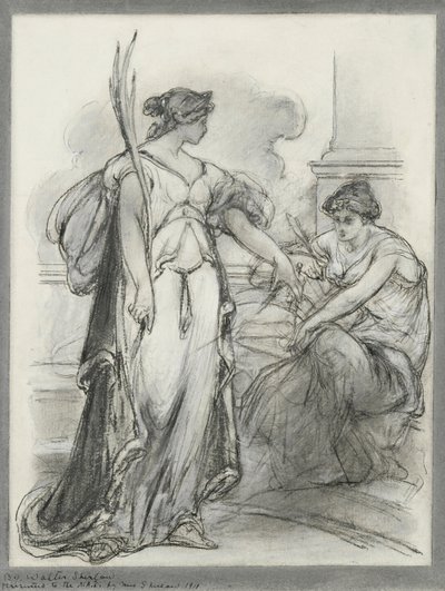 Studium „Zwycięstwo i historia” (czarno-biała kreda na papierze) autorstwa Walter Shirlaw