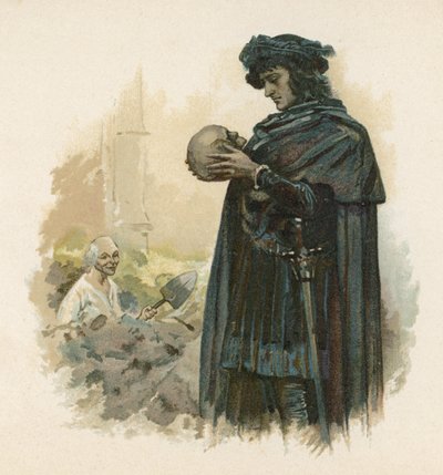Hamlet z czaszką Yoricka (chromolitho) autorstwa Walter Stanley Paget