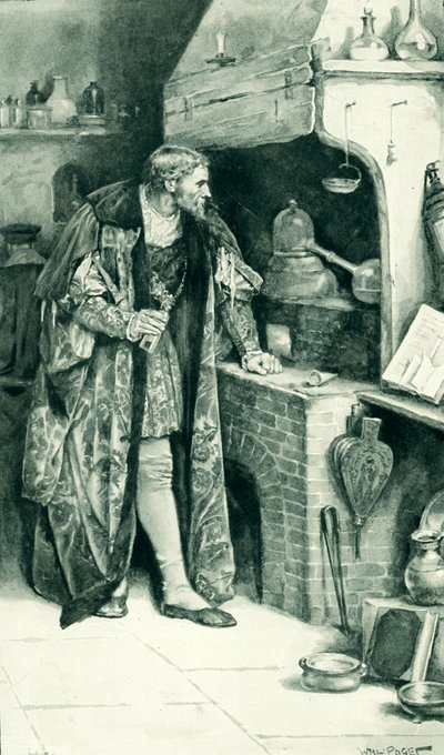 Jakub IV jako alchemik w swoim laboratorium autorstwa Walter Stanley Paget