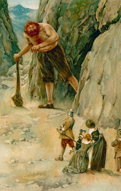 Pan Wielkoserce poszedł na spotkanie z olbrzymem, a gdy poszedł, wyciągnął swój miecz autorstwa Walter Stanley Paget