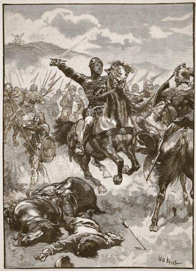 Czarny książę w bitwie pod Crecy, ilustracja z „Ilustrowanej historii Anglii Cassella” (zdjęcie w sepii) autorstwa Walter Stanley Paget