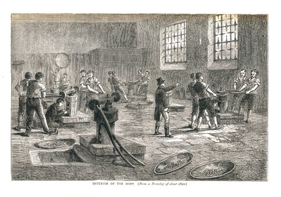 Wnętrze mennicy z rysunku ok. 1800, 1878 autorstwa Walter Thornbury