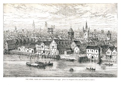 Iron Wharf i sąsiedztwo Steel Yard w 1540. Nad rzeką, 1878 autorstwa Walter Thornbury