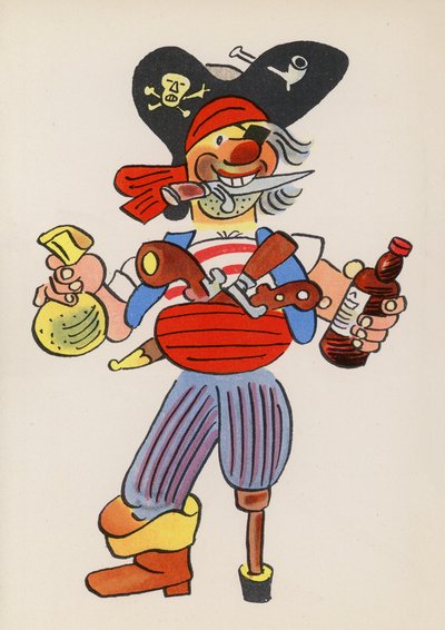 Figurki z książek dla dzieci: Długi John Silver (kolorowa litografia) autorstwa Walter Trier