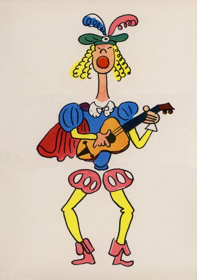 Jeden z szalonych ludzi Waltera Triera (kolorowa litografia) autorstwa Walter Trier