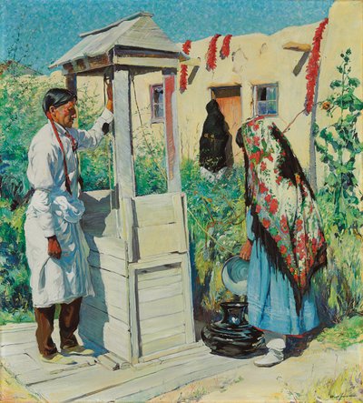 Scena Studni Pueblo (olej na płótnie) autorstwa Walter Ufer