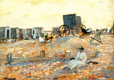 Scena na plaży (olej na panelu) autorstwa Walter Westley Russell