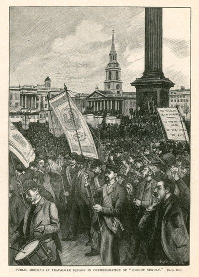 Publiczne spotkanie na Trafalgar Square upamiętniające Krwawą Niedzielę (rycina) autorstwa Walter Westley Russell