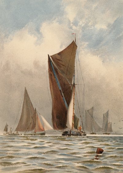Barki na Tamizie (kolorowa litografia) autorstwa Walter William May