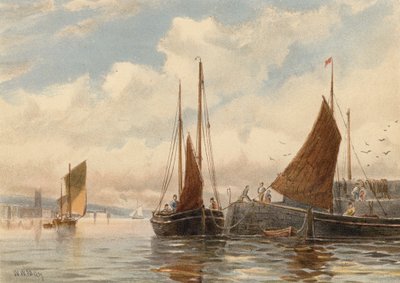 Penzance Luggers w Newlyn (kolorowa litografia) autorstwa Walter William May