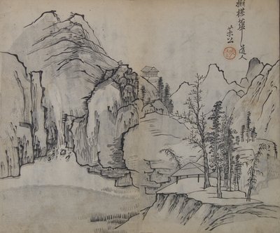 Krajobraz według Wu Zhen 1280-1354, z Podręcznika Ogrodu Nasiennego Gorczycy z..., wydanie pierwsze, 1679. autorstwa Wang Gai
