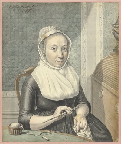 Portret damy z dzianiem autorstwa Warner Horstink