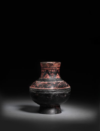 Mały pomalowany na czerwono czarny-lakierowany czarny dzbanek ceramiczny, Hu, 476-221 pne autorstwa Warring States period Chinese School