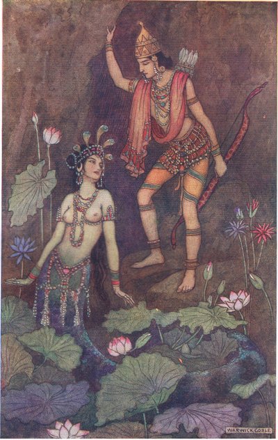 Ardżuna i nimfa rzeczna autorstwa Warwick Goble