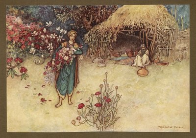 Tablica 17: "O świcie zwykł zrywać kwiaty w pierwszym", z Folk-Tales of Bengal ... Z 32 kolorowymi ilustracjami Warwicka Goble