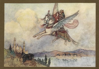 Tablica 20: „Kobieta, król i hiraman wszyscy dotarli do stolicy króla cały i zdrowy”, z Folk-Tales of Bengal ... Z 32 kolorowymi ilustracjami Warwicka Goble