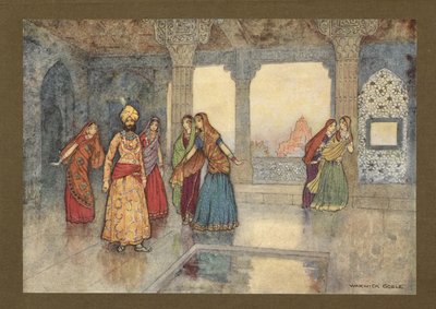 Tablica 25: "Sześć królowych próbowało go pocieszyć", z Folk-Tales of Bengal... Z 32 kolorowymi ilustracjami Warwicka Goble
