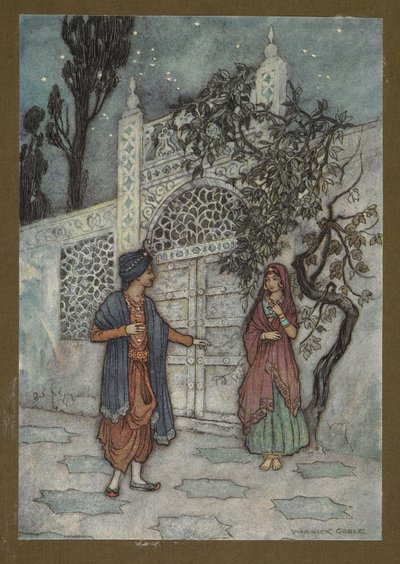 Płyta 2: „Książę ożywił się i spacerując ujrzał postać ludzką w pobliżu bramy”, z Folk-Tales of Bengal... Z 32 kolorowymi ilustracjami Warwicka Goble