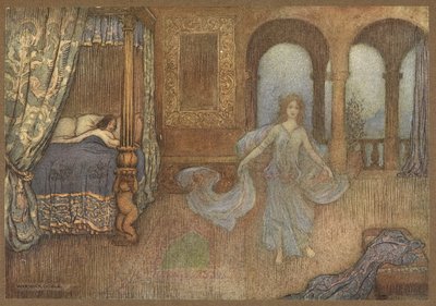 Wróżka ukazująca się księciu z filmu Mirt. autorstwa Warwick Goble
