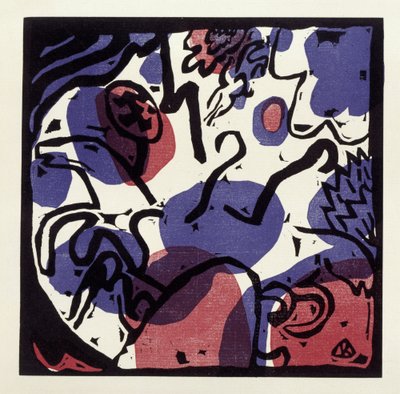 Drei Reiter in Rot, Blau und Schwarz (Illustration 20 aus: "Klänge", Einzelblatt) autorstwa Wassily Kandinsky