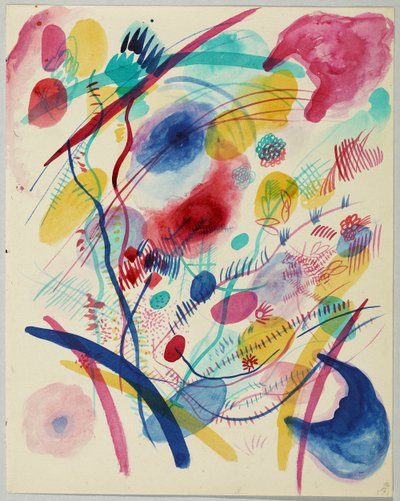 Kompozycja w kolorze czerwonym, niebieskim, zielonym i żółtym autorstwa Wassily Kandinsky