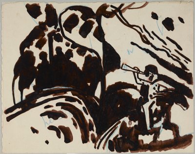 Krajobraz z jeźdźcem na trąbce autorstwa Wassily Kandinsky