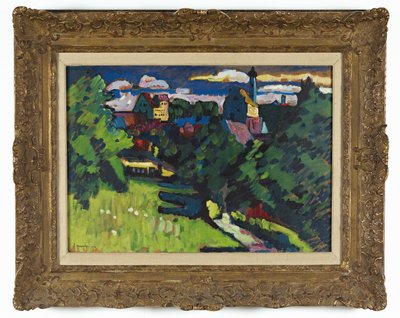 Murnau - widok z zamkiem, kościołem i koleją autorstwa Wassily Kandinsky