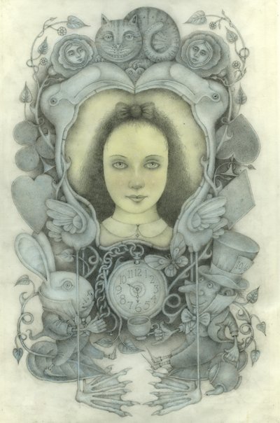 Portret Alicji w lustrze, 2022 (grafit, kredki, akwarela) autorstwa Wayne Anderson