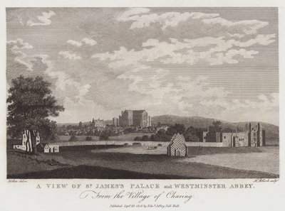 Widok na pałac św. Jakuba i opactwo westminsterskie z wioski Charing autorstwa Wenceslaus Hollar