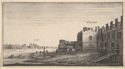 Widok na Pałac Lambeth od strony rzeki na schodach Whitehall, 1625-77. autorstwa Wenceslaus Hollar