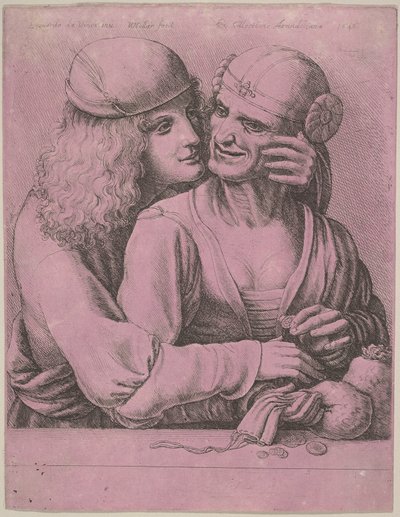 Młody mężczyzna pieszczący staruszkę, 1646. autorstwa Wenceslaus Hollar