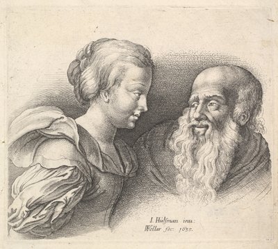 Staruszek i dziewczyna wg Hulsmana, 1635. autorstwa Wenceslaus Hollar