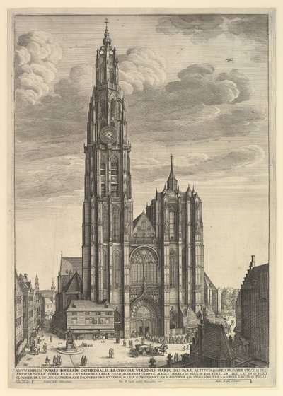 Katedra w Antwerpii Prospectus Tvrris Ecclesiae Cathedralis, 1625-77 autorstwa Wenceslaus Hollar
