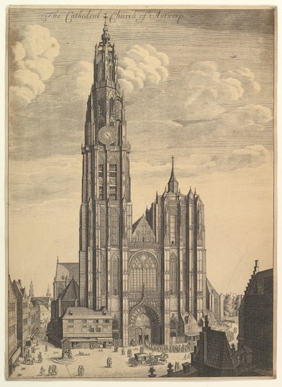 Katedra w Antwerpii Prospectus Tvrris Ecclesiae Cathedralis, 1649 autorstwa Wenceslaus Hollar