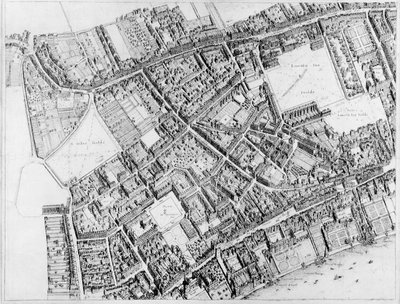 Plan z lotu ptaka zachodnio-centralnej dzielnicy Londynu, 1660-6 autorstwa Wenceslaus Hollar