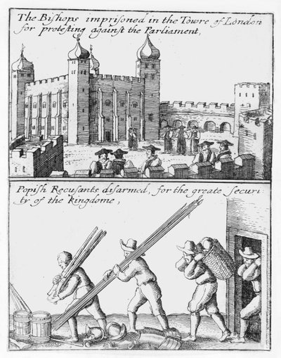 Biskupi uwięzieni w Tower of London; Rozbrojeni papiescy rekuzyści autorstwa Wenceslaus Hollar
