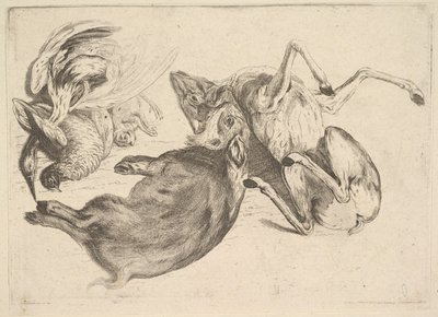 Dzik, jeleń, czapla i inna zwierzyna, 1625-77. autorstwa Wenceslaus Hollar
