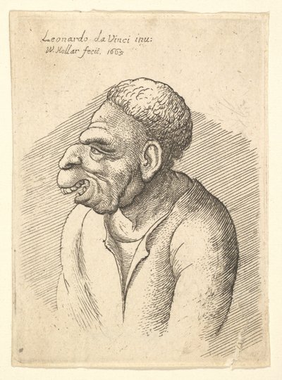 Popiersie mężczyzny z haczykowatym nosem, wydatną górną wargą, otwartymi ustami i krótkimi kręconymi włosami..., 1665. autorstwa Wenceslaus Hollar