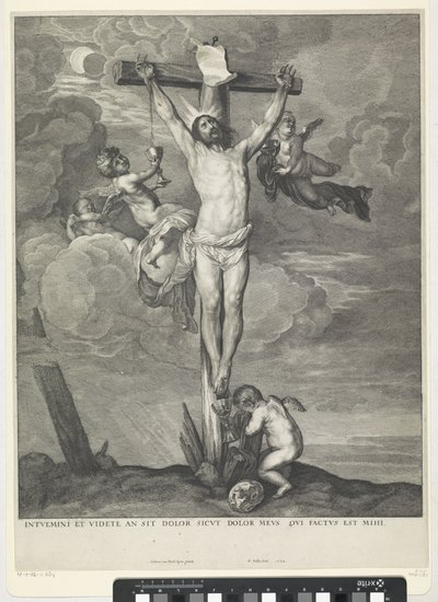 Chrystus na krzyżu z aniołami autorstwa Wenceslaus Hollar