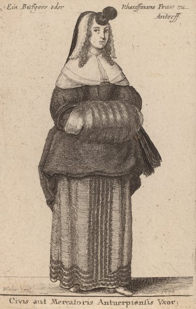 Żona obywatela lub kupca Antwerpii, 1650. autorstwa Wenceslaus Hollar