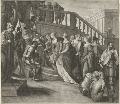 Estera przed Aswerusem autorstwa Wenceslaus Hollar