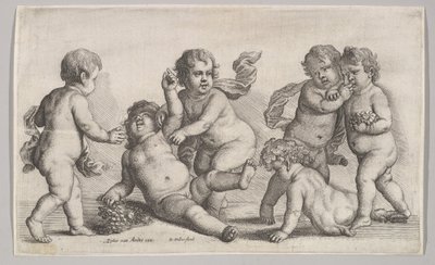 Pięciu chłopców i satyr, 1625-77. autorstwa Wenceslaus Hollar