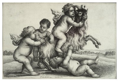 Czterech małych chłopców i koza autorstwa Wenceslaus Hollar