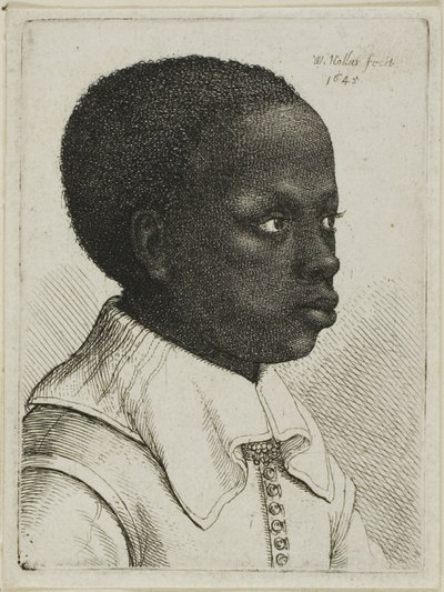 Głowa młodego czarnego chłopca z profilu po prawej autorstwa Wenceslaus Hollar